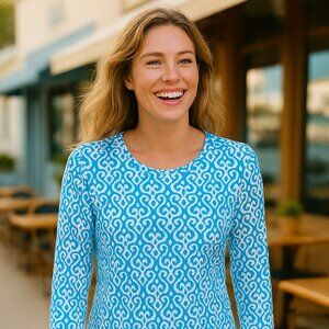 J.Mclaughlin Geometric Print Catalina Cloth 3/4 Sleeves Top Size Small